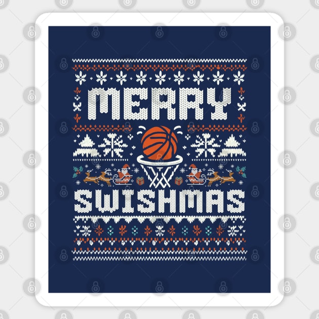 Merry Swishmas - Funny Christmas Basketball Swish Ugly Sweater Sticker by Lunatic Bear